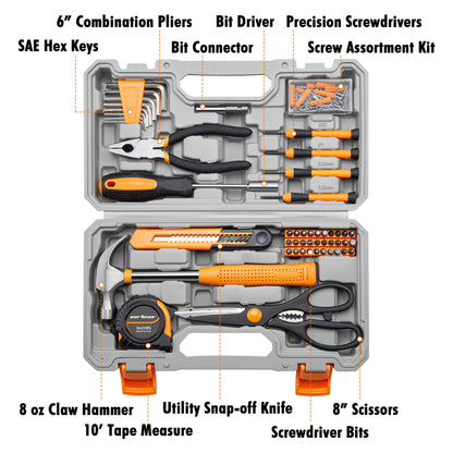 CARTMAN Home Tool Set Kit, Basic Household Hand Tools with Storage Case Light Orange