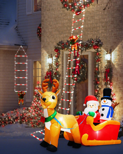 Toodour LED Christmas Lights - 10ft Christmas Decorative Ladder Lights with Santa Claus, Xmas Decorations Light for Indoor Outdoor, Window, Garden, Home, Wall, Xmas Tree Decor - White & Red