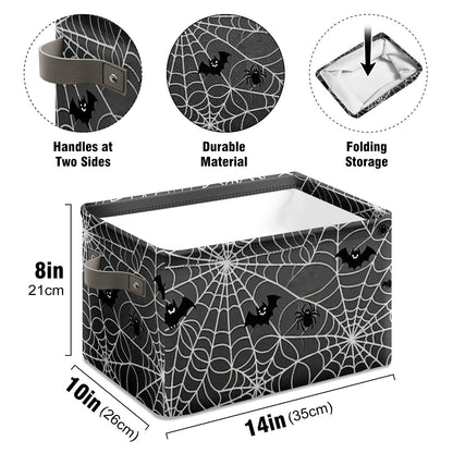 AHENGPAIG Halloween Baskets,Spider Web Bat Storage Bins with Handles for Men, Foldable Organizer Storage Boxes 14 x 10 x 8