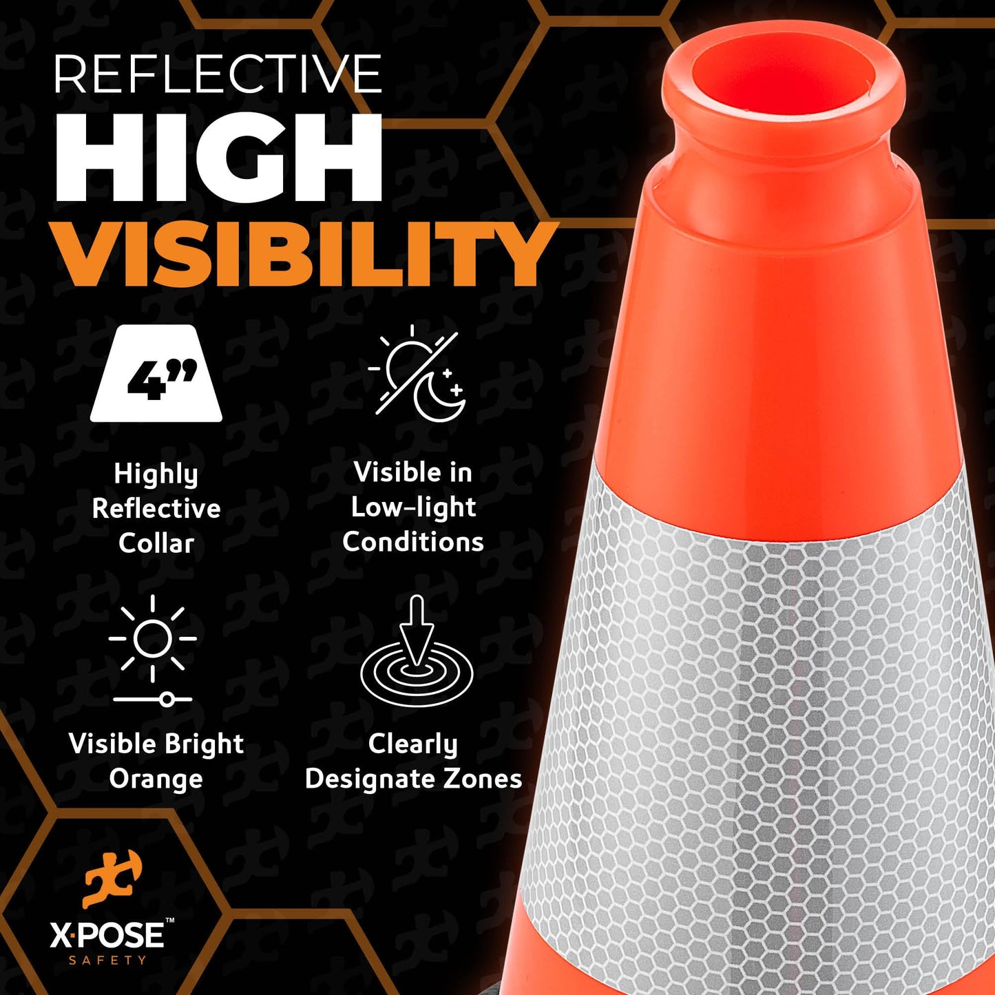 Xpose Safety 12 Inch Orange Traffic Cones with 4" Collar - 24 Pack Multipurpose PVC Plastic Safety Cone for Parking, Soccer, Caution, Kids and Construction - DOT Approved