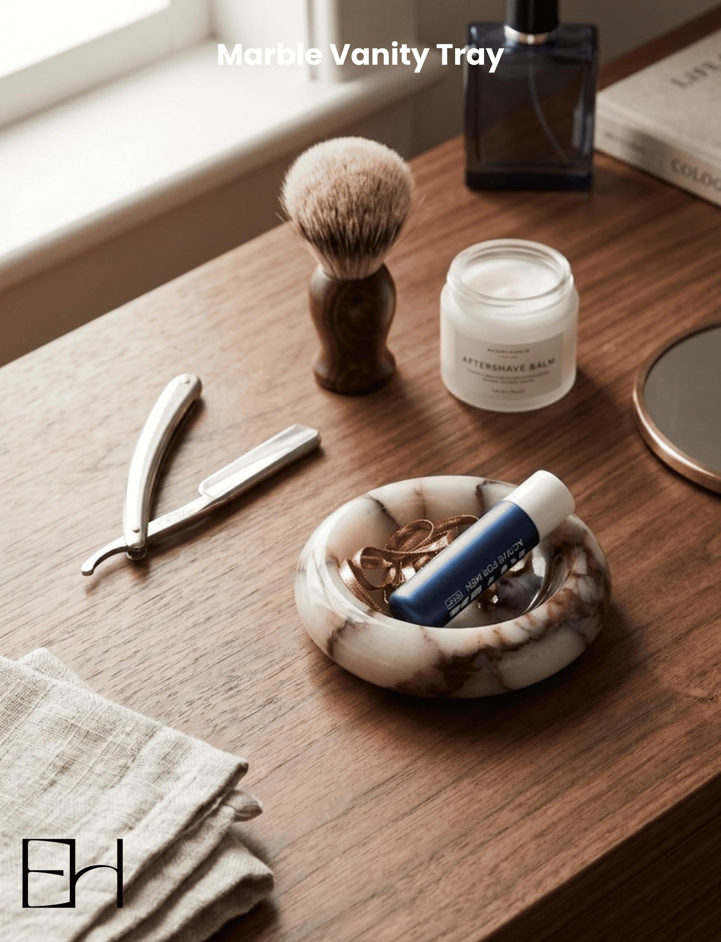EXCHUES Marble Trinket Dish - Small Round Decorative Stone Jewelry Tray for Rings & Earring, Natural Stone Catchall Bowl for Nightstand, Bathroom & Home Decor (4")
