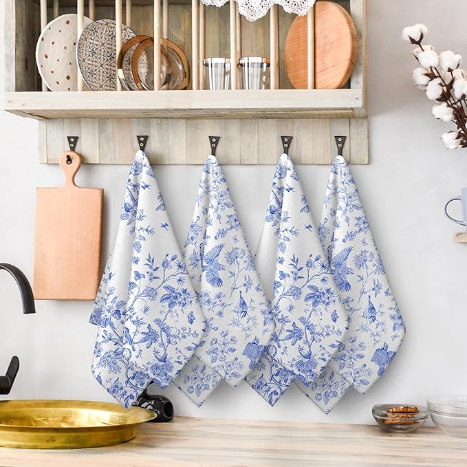 Chinoiserie Floral Kitchen Dish Towels 16x24 Inch, Chinoiserie Decor