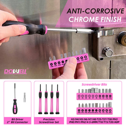 DOWELL 40 Piece Home Tool Set Pink, General Household Hand Tool Kit with Plastic Toolbox Storage Case, Mini Repair Tool kit for Women, College Students, Home Use & More