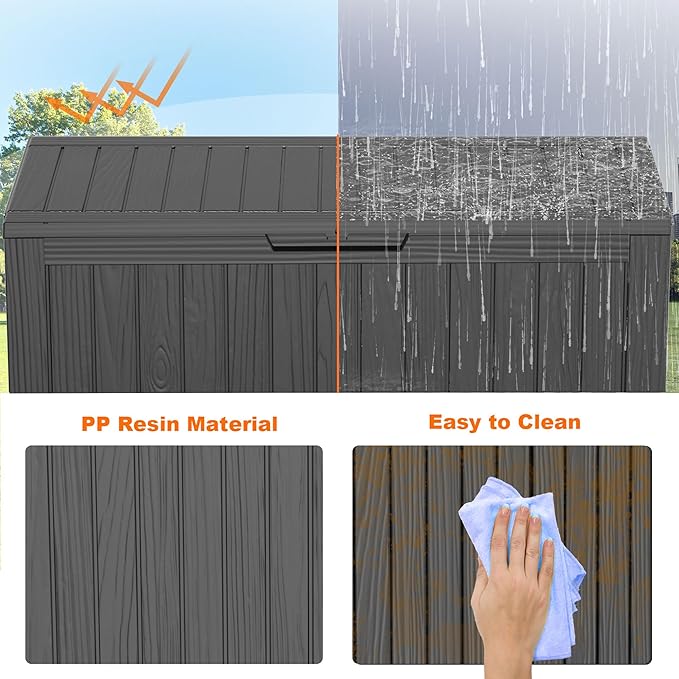 ROJIK Outdoor Storage Box with Wheels,75 Gallon Waterproof Resin Deck Box, Lockable Storage for Patio Cushions,Garden Tools,Pool Accessories,UV-Resistant Storage Bench for Backyard & Deck（Black）
