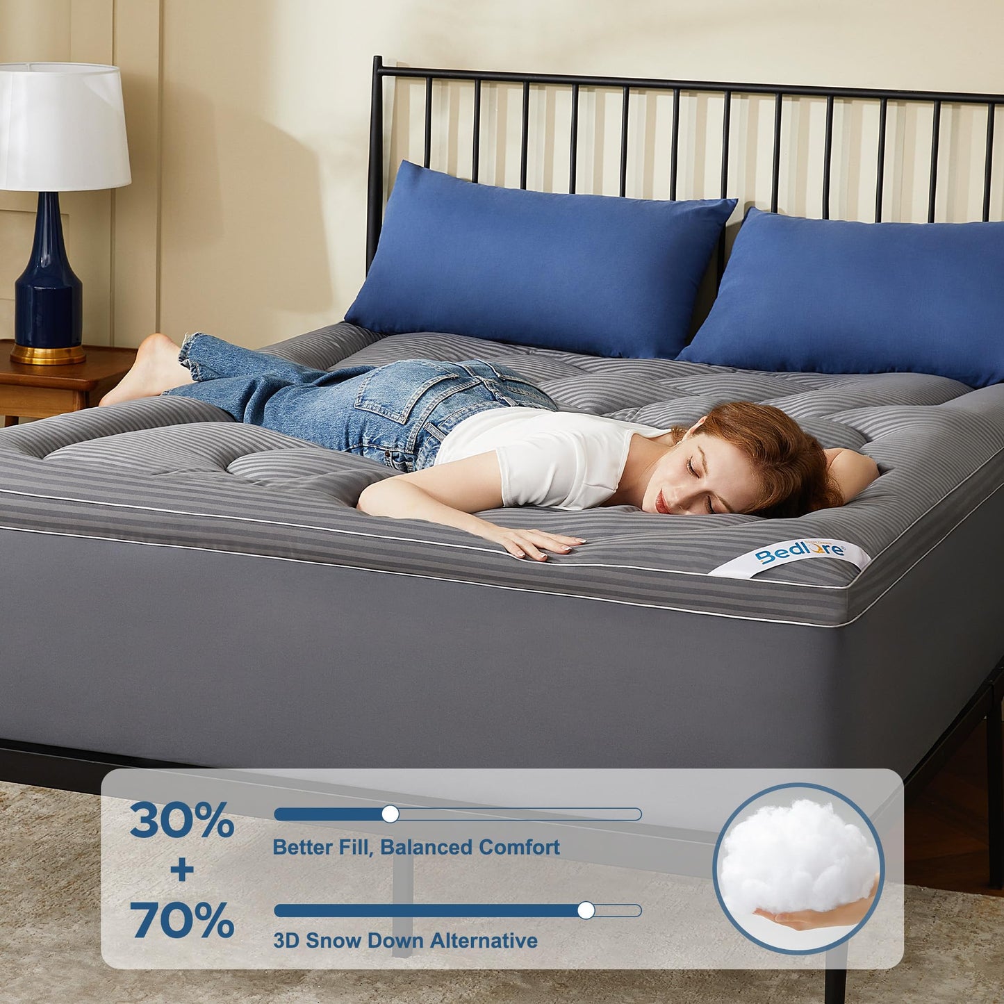 BEDLORE Queen Mattress Topper, Thick Pillow Top Pad for Back Pain Relief, Cooling Soft Mattress Cover with Deep Pockets 6-18 inch