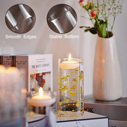 UDU 16 Set Glass Cylinder Vases for Centerpieces with 80000 Clear Beads 24 White Floating Candles 12 Pearl String Center Pieces Decoration for Table Table Wedding Party Home