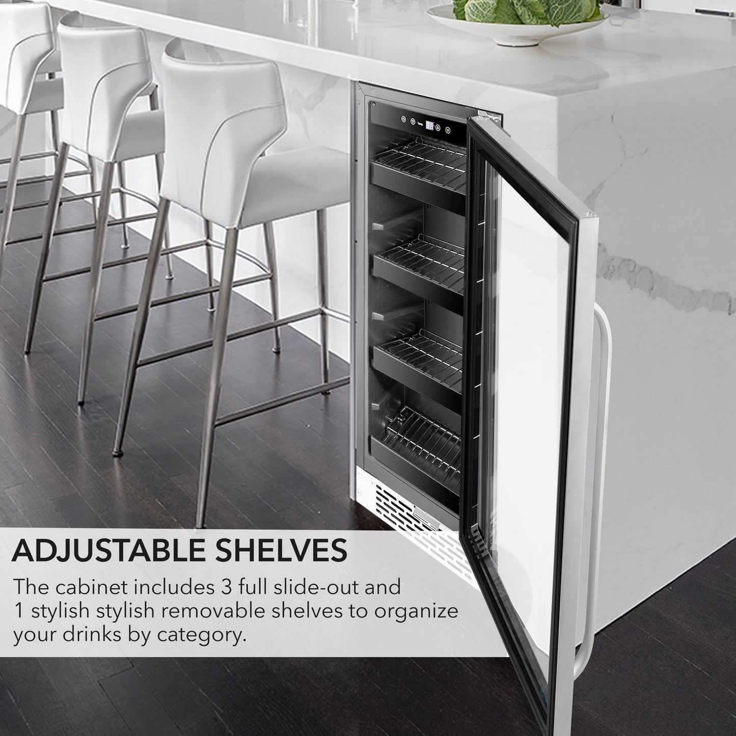 Whynter BBR-638SB Built-in Under Counter 12 inch Beverage Refrigerator and Cooler, Fridge with Glass Door, 2.0 Cubic Feet, Stainless, 75 Capacity