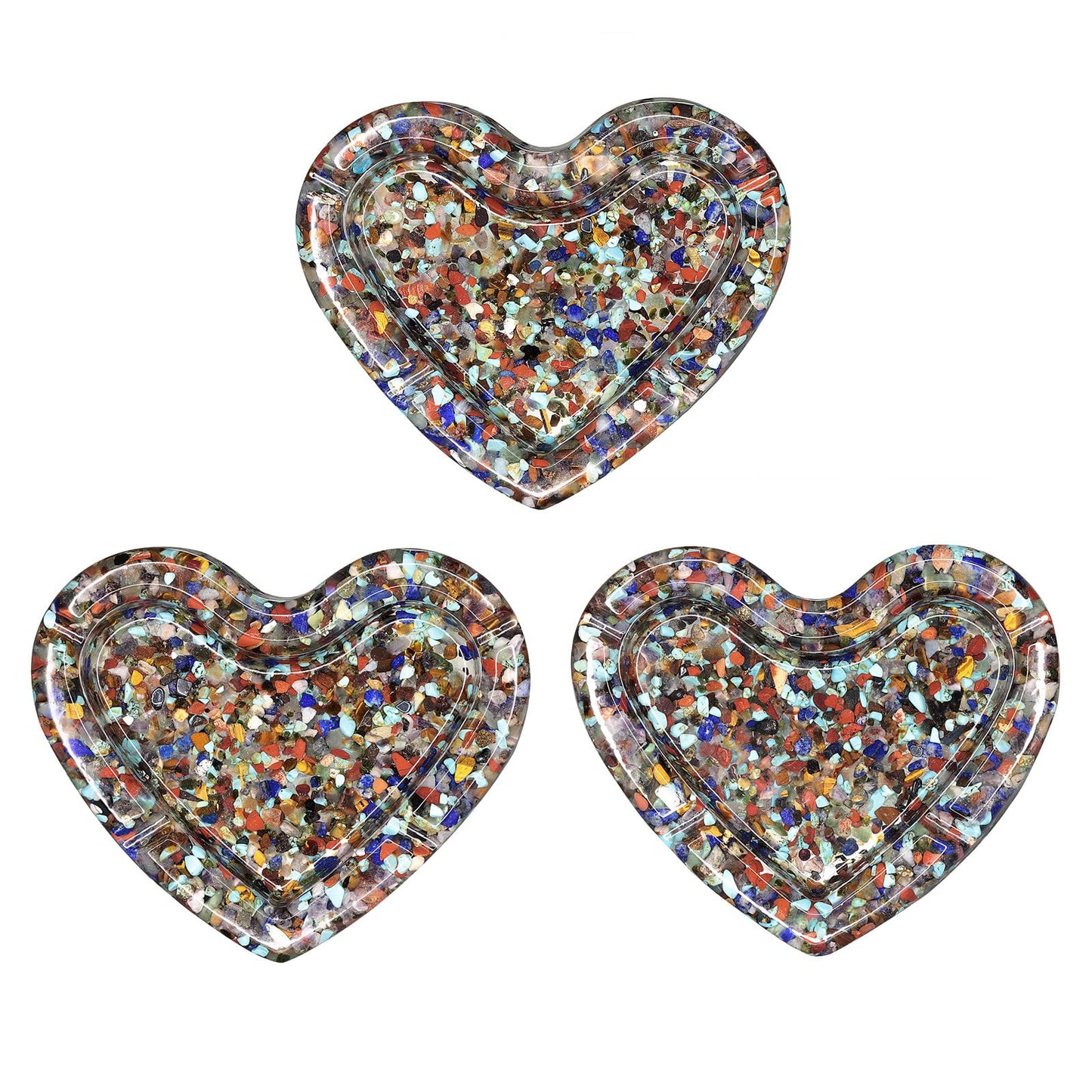 Rockcloud 4.8" Heart Shape Tumbled Chip Stone Tray with Resin, Jewelry Tray Crystal Dish for Home Office Tabletop Decoration Air Plant Holder, Mixed Stone