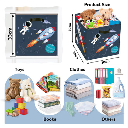 Clastyle 3 pcs Cosmic Space Cube Storage Unit Boxes Stars Kallax Box for Shelves Parents Storage Baskets for Book Clothes Toy Organizer, Rocket, 11.8x11.8x11.8 in