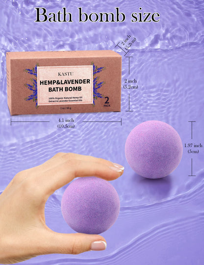 kastu Bath Bombs,2 Pack Fizzy Spa Gift Natural Hemp Oil Extract and Lavender Essential Oils Bath for Moisturizing Dry Skin,Relaxing,Bubble Bath for Gifts Idea for Men Women