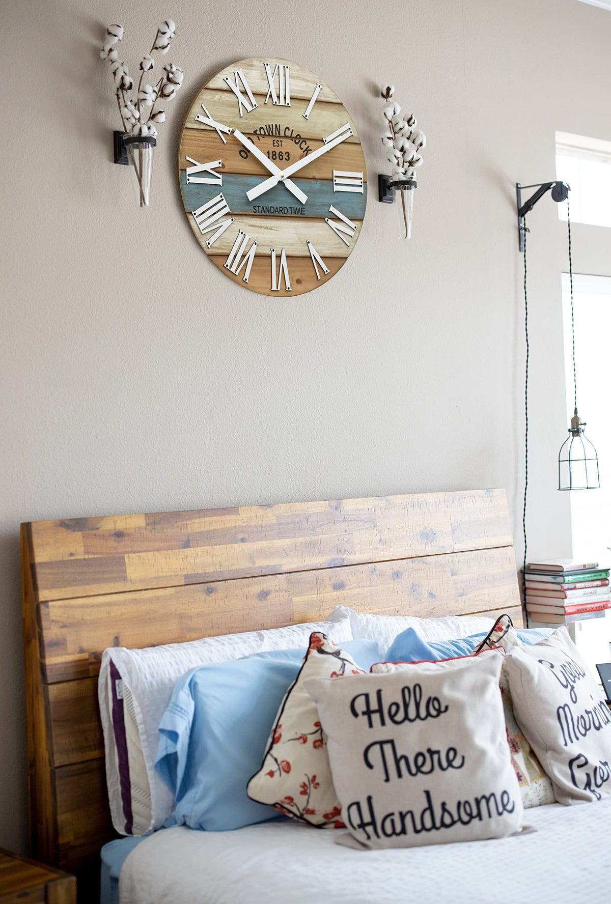 Oldtown Clocks 30" Wooden Multi-Color Maritime Coastal Beach Large Roman Wall Clock (Blue, 30 inch)