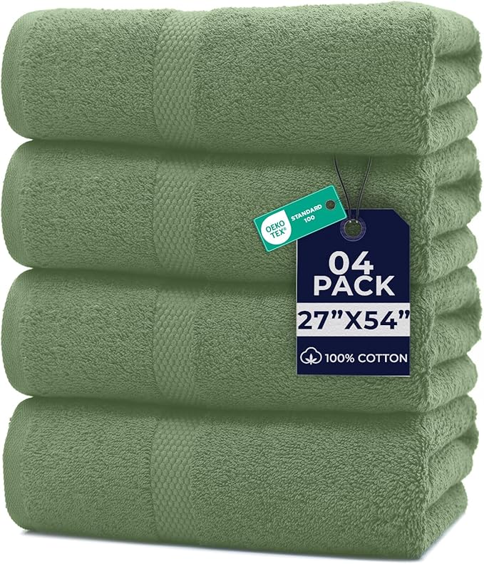 DAN RIVER Bath Towels Set of 4, 27 x 54 Inches, 100% Cotton, Larger & Lighter