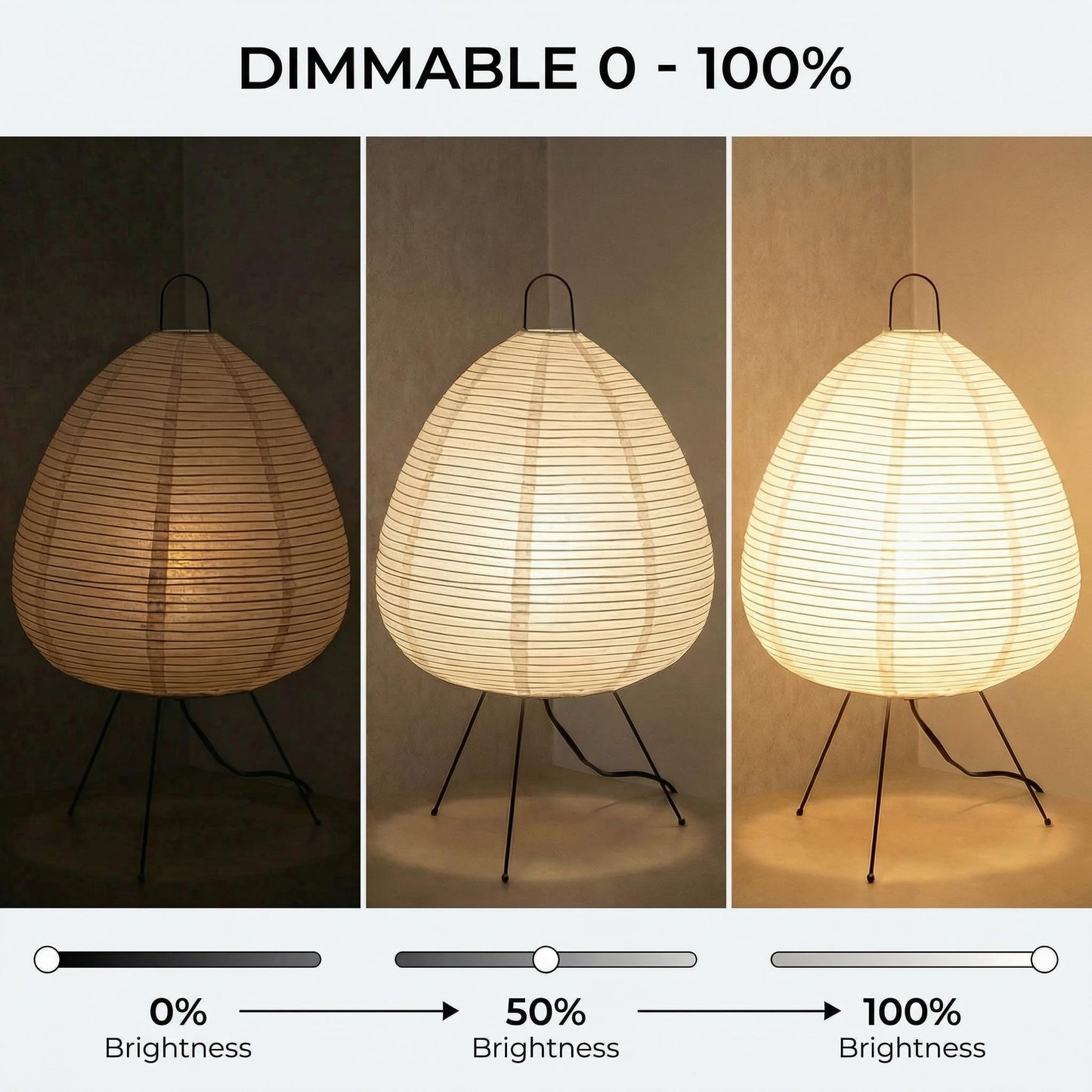 Akari Noguchi Rice Paper Lamp • Dimmable Japanese Paper Lantern Lamp • Japanese Decor Lantern • Cozy Japandi Style • Paper Lantern Light