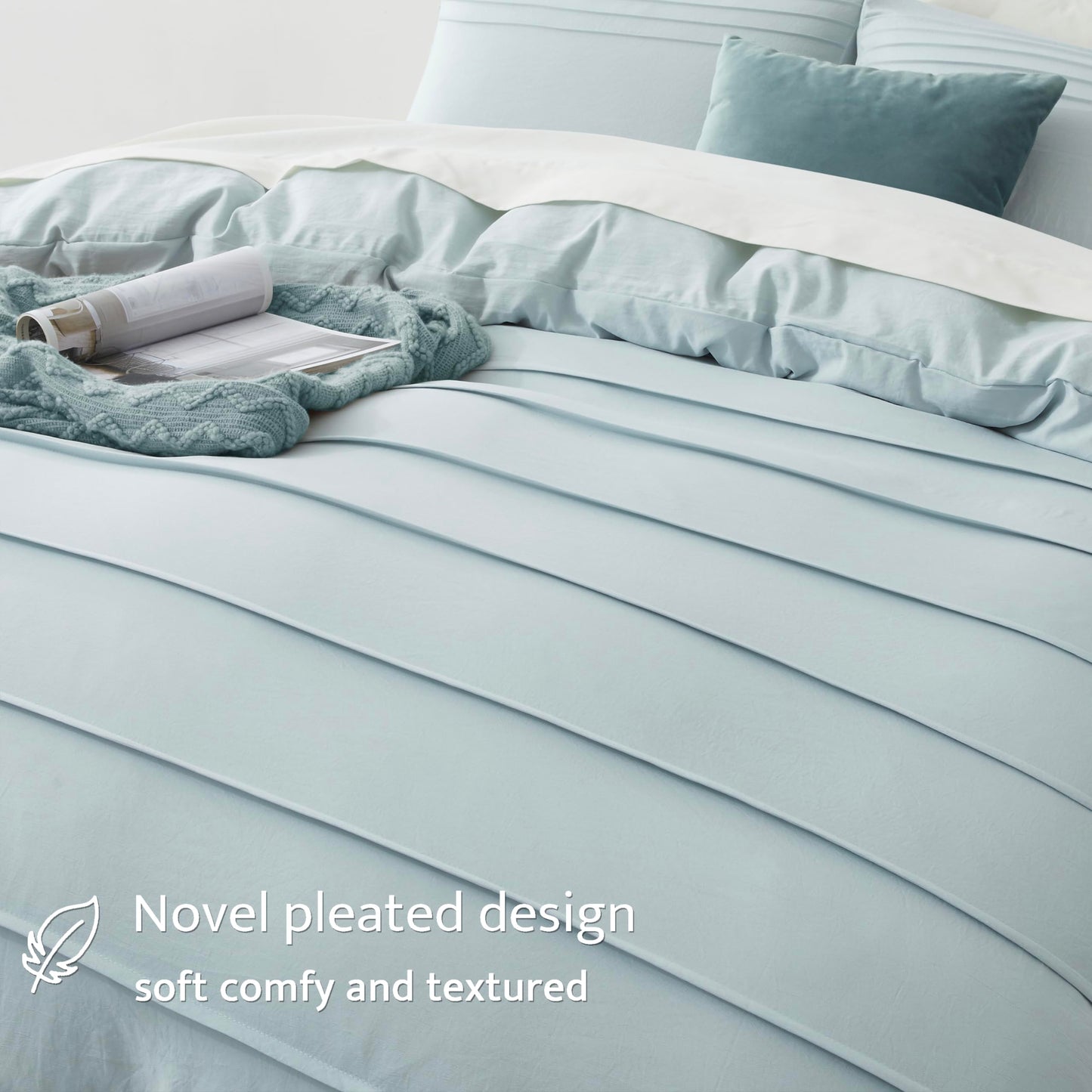 Oli Anderson Cornflower Blue Duvet Cover Queen Size - Pleated Queen Duvet Cover, 3PCS Soft and Breathable Textured Bedding Set with Zipper Closure(Cornflower Blue,90"x90")