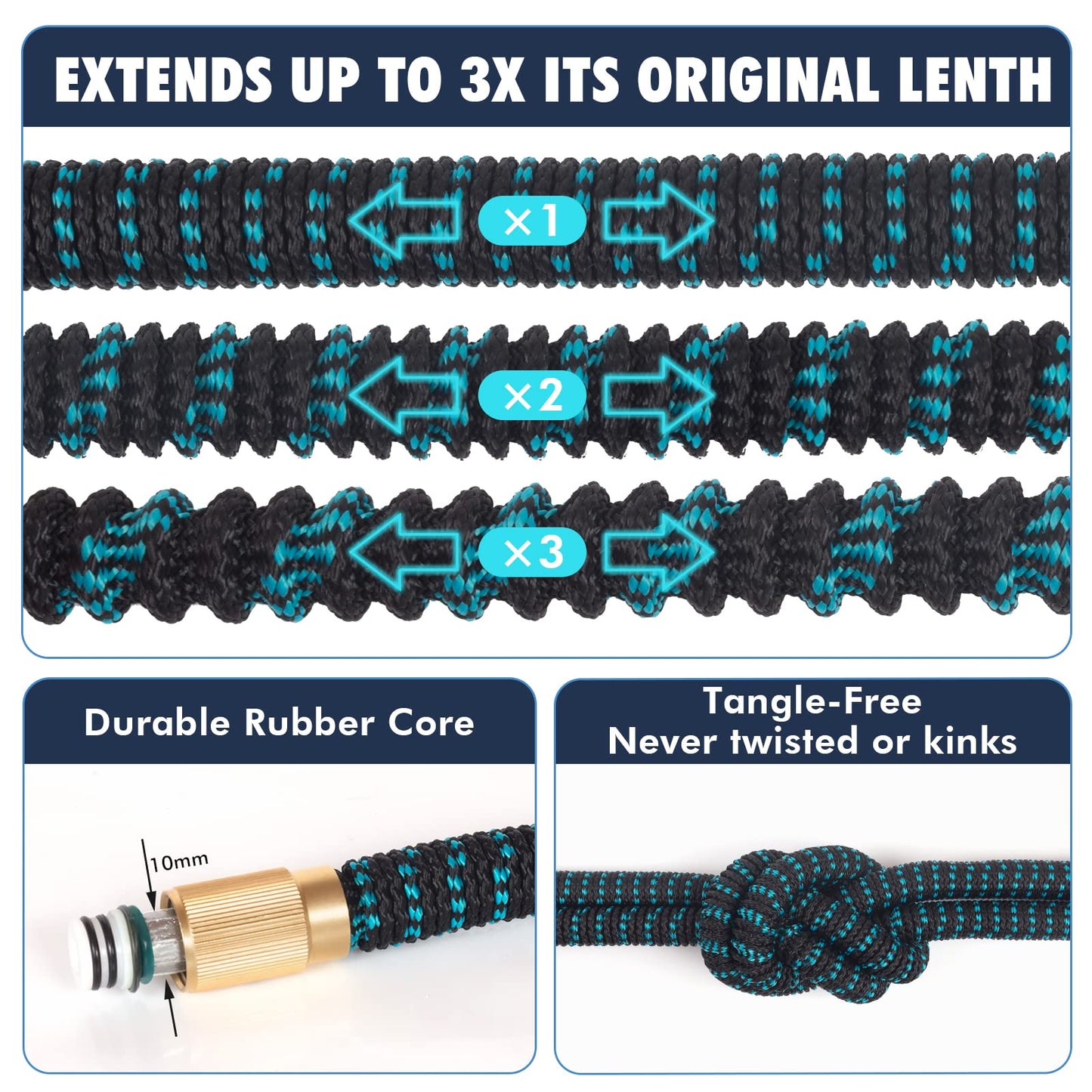 Expandable Garden Hose 100ft - Expanding Water Hose with 10 Function Nozzle, 4 Layer Latex and 3/4'' Solid Brass Fitting, Easy Storage Garden Water Hose