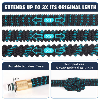 Expandable Garden Hose 100ft - Expanding Water Hose with 10 Function Nozzle, 4 Layer Latex and 3/4'' Solid Brass Fitting, Easy Storage Garden Water Hose