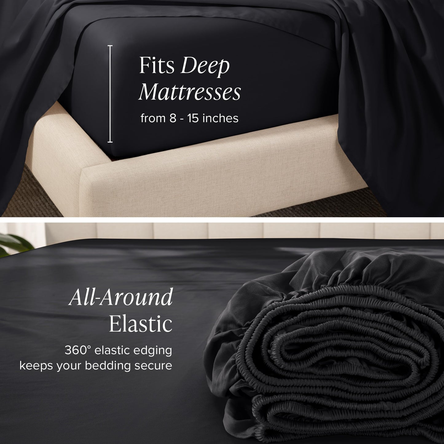 Bare Home 100% Organic Cotton Sateen Fitted Sheet - 400 Thread Count - Smooth Sateen Weave - Breathable & Cooling - Hotel Luxury - Durable Fitted Sheet - Deep Pocket (King, Black)