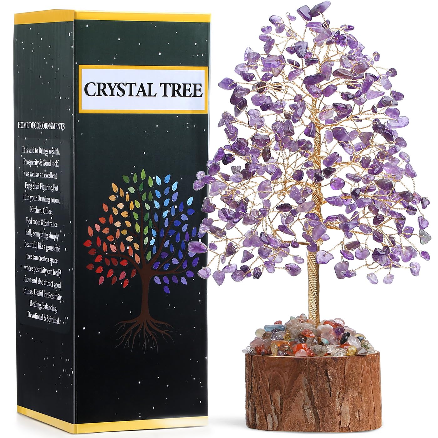 MAIBAOTA Amethyst Crystal Tree of Life Purple Office Home Decor Good Luck Handmade Feng Shui Spiritual Gifts for Women
