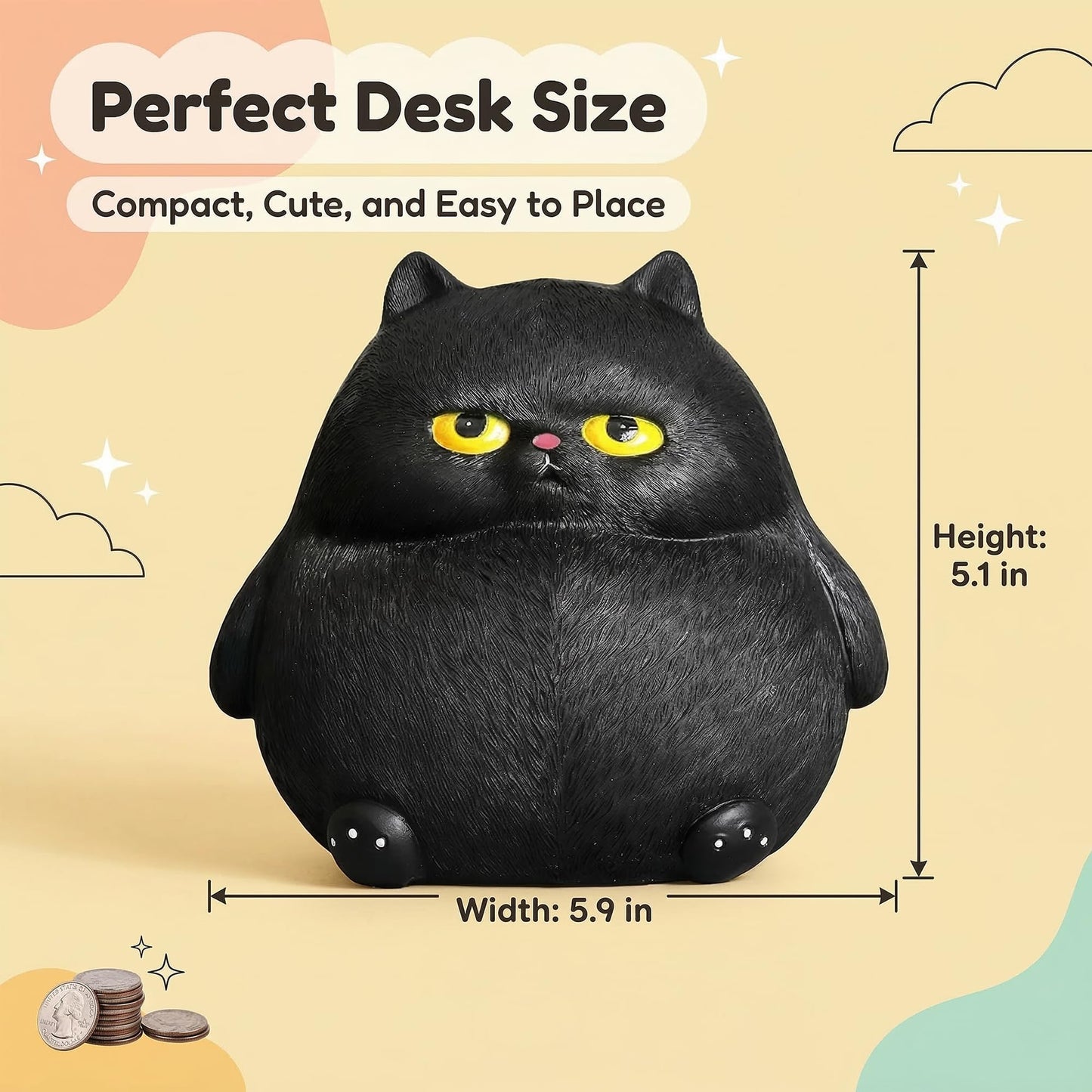 OlethRoryLe Black Cat Statue for Home Decor, Resin Animals Cat Figurines Room Decoration for Bookshelf Office Table, Comes with Piggy Bank Function，Gift for Cat Lovers, Woman Mom Retro Cats Animal