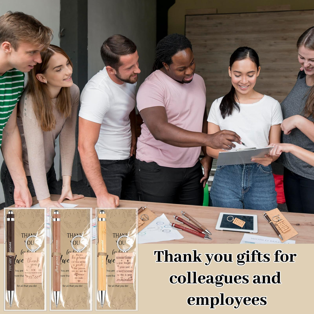 30 Set Thank You Gifts for Coworkers Employee Appreciation Gifts Motivational Ballpoint Pen with Inspirational Keychain Positive Card Inspirational Gift for Volunteer Staff Teacher Team Graduation