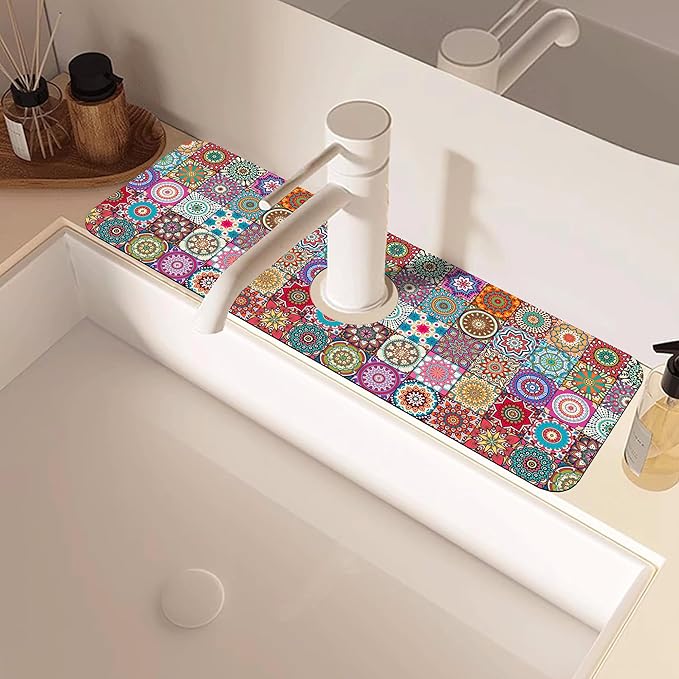 Faucet Draining Mat For Kitchen Sink Mexican Tiles Diatom Mud Absorbent Drain