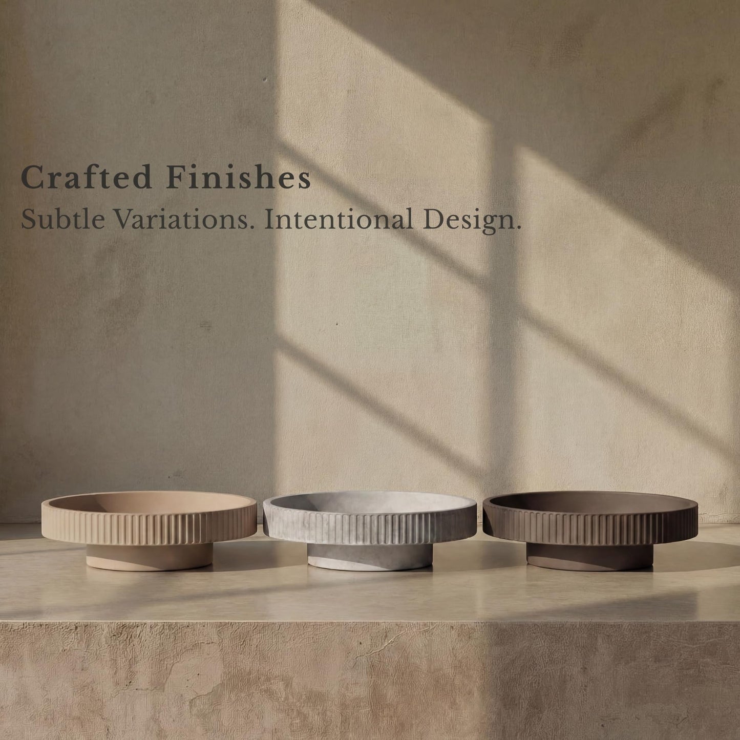 JUPTR Concrete Fruit Bowl (12") – Shallow Fluted Pedestal Decorative Centerpiece Bowl for Table, Entryway Catch-All & Modern Home Decor – Heavyweight Stone Bowl (Charcoal)