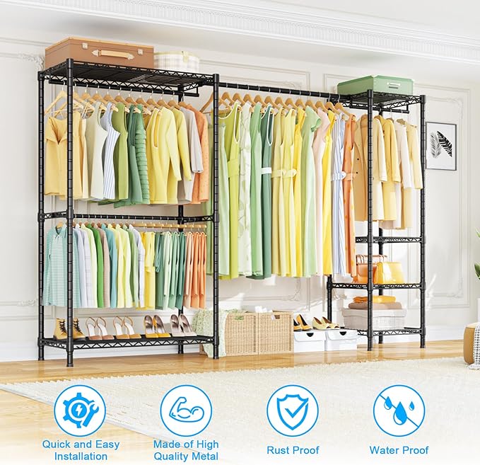 Ulif E10 Clothes Rack（With Stretchable Hanger Rod）Freestanding Clothing Racks
