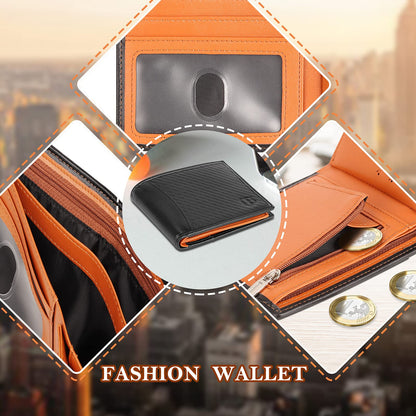 BIAL Mens Wallet,RFID Blocking Leather Bifold Wallet for Men,Slim Design with ID Window, Zip Coin Pocket, 9 Card Slots, Lightweight Card Wallet with Gift Box