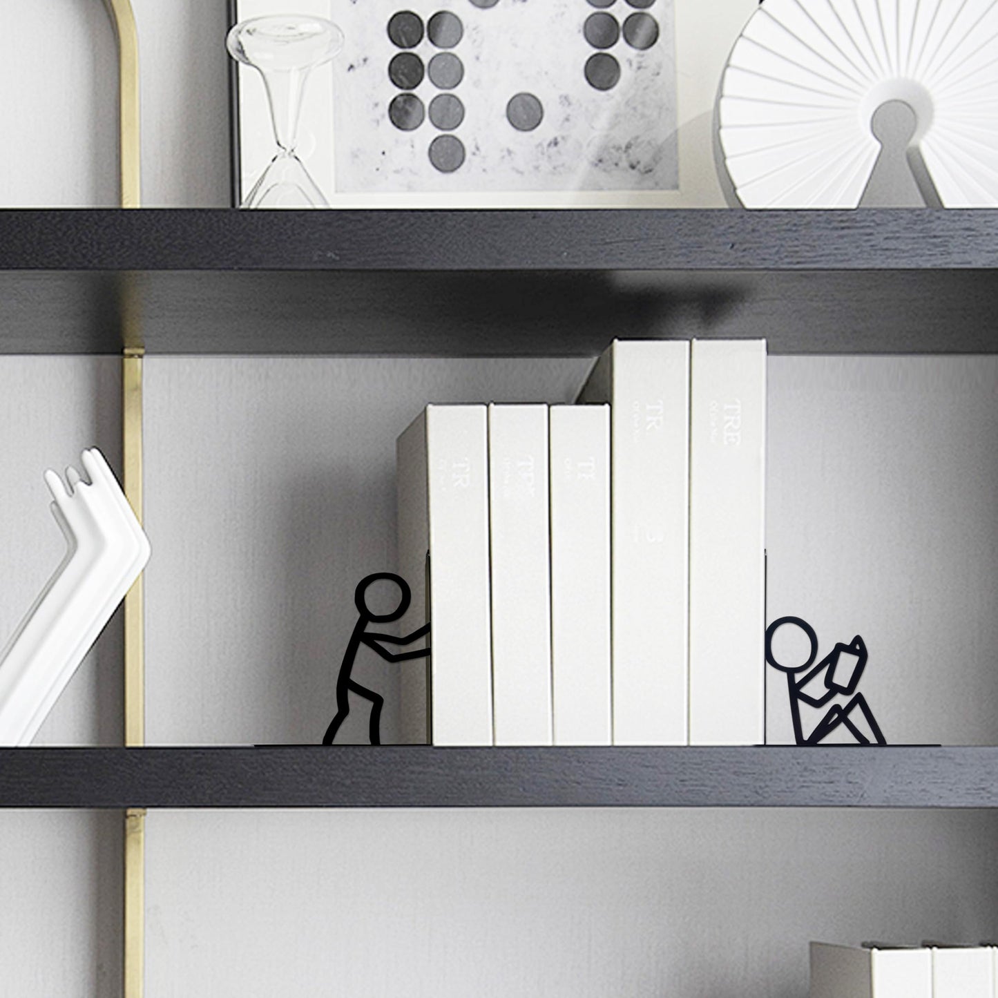 Bookends Decorative Metal Unique Office Desk Bookends Cute Book Ends Reading Decor Bookshelf Decor for Office School Library Bedroom, Book Lovers Gift