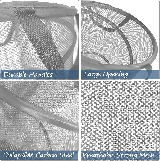BATTOO Collapsible Laundry Baskets, Foldable Mesh Pop Up Hamper, Portable