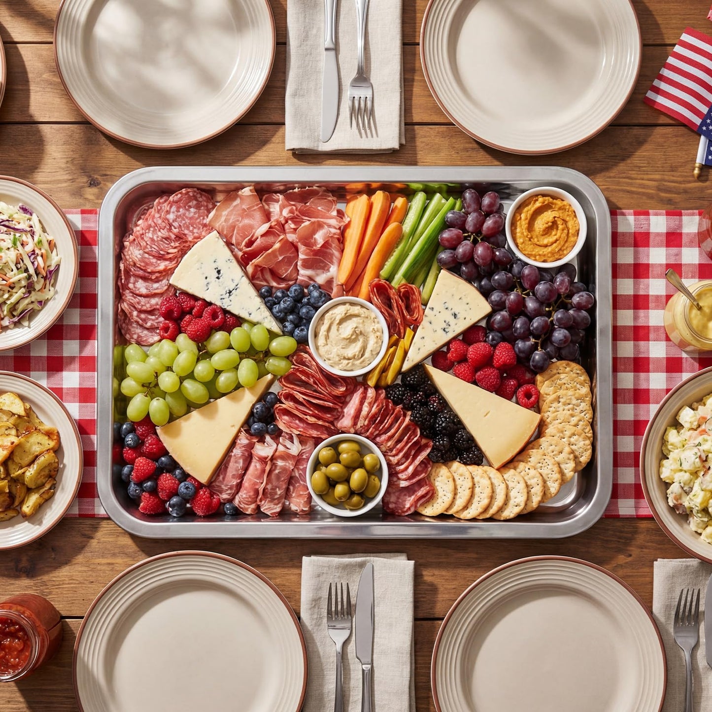 FoldTier 3 Set 14.2" Chilled Serving Trays for Parties with Compartments Stainless Steel Ice Chilled Party Platter Charcuterie Serving Board Cold Dish Dip for Fruits Veggies Shrimp Cocktail