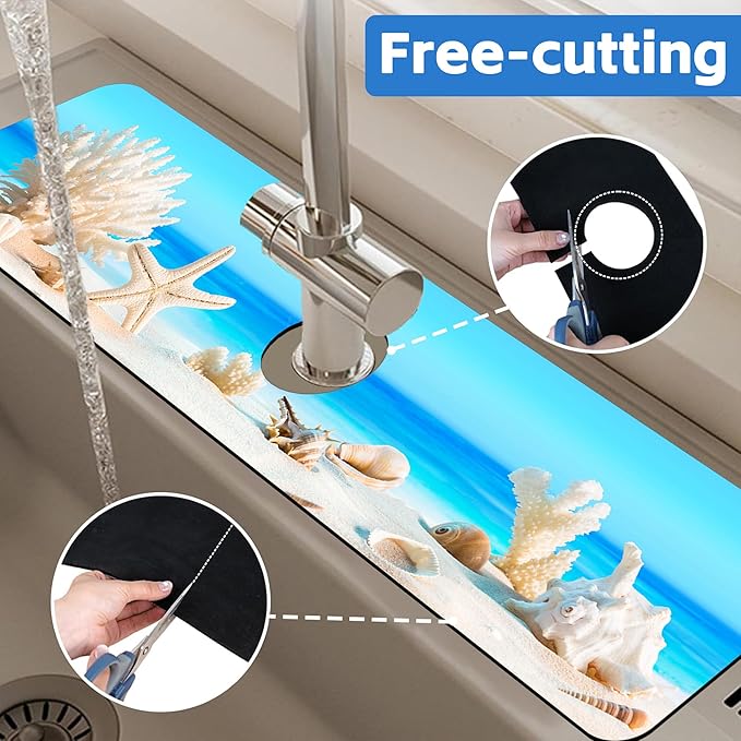 Tropical Beach Seashells Kitchen Sink Splash Guard Absorbent Fast Drying Mat