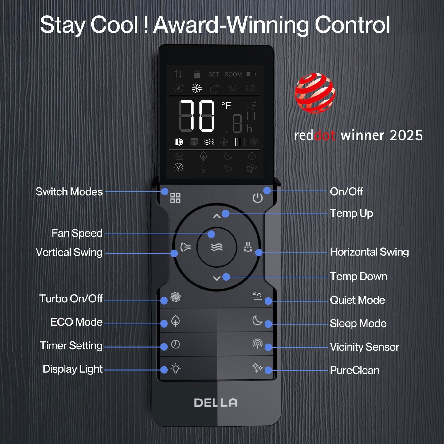 DELLA Umbra 12000 BTU Mini Split Air Conditioner, 20 SEER2 115V, Energy Efficient, Cools Up to 550 Sq.Ft, 1 Ton Heat Pump, Work with Alexa and Wifi, Ductless Inverter System, Pre-Charged, 16.4ft Kit