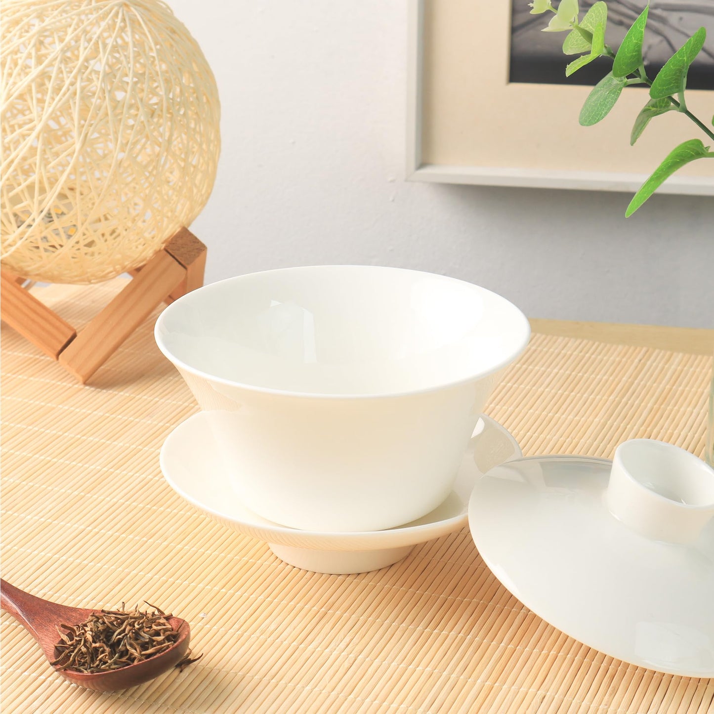 SILINE Porcelain 12 Oz/ 360ml Large Gaiwan Tea Bowl Set,Fine Bone China Teacup for Brew Kung Fu Tea (White)