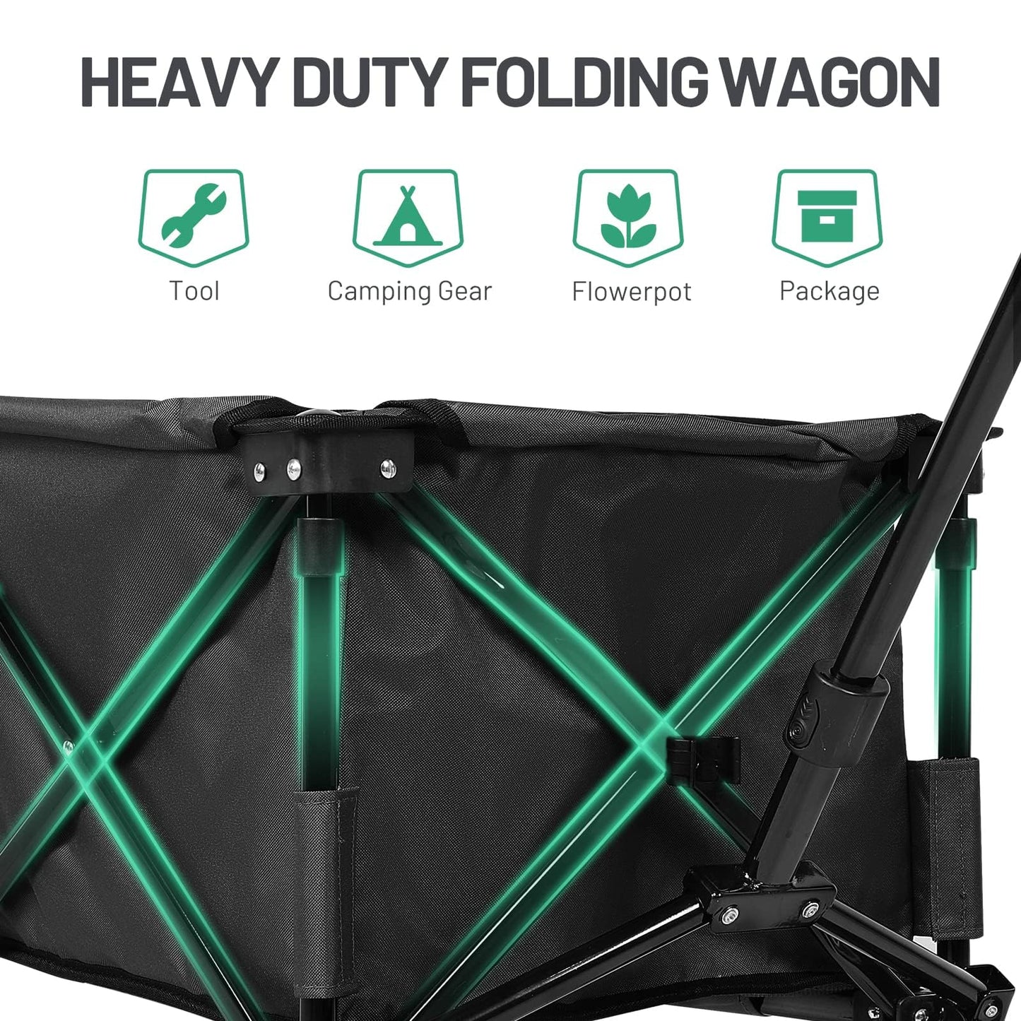TIMBER RIDGE Festival Trolley on Wheels, 200L Folding Camping Wagon with Adjustable Handle & Cup Holder, Collapsible Beach Cart Foldable for Outdoor Garden Picnic Shopping 100KG Capacity, Black