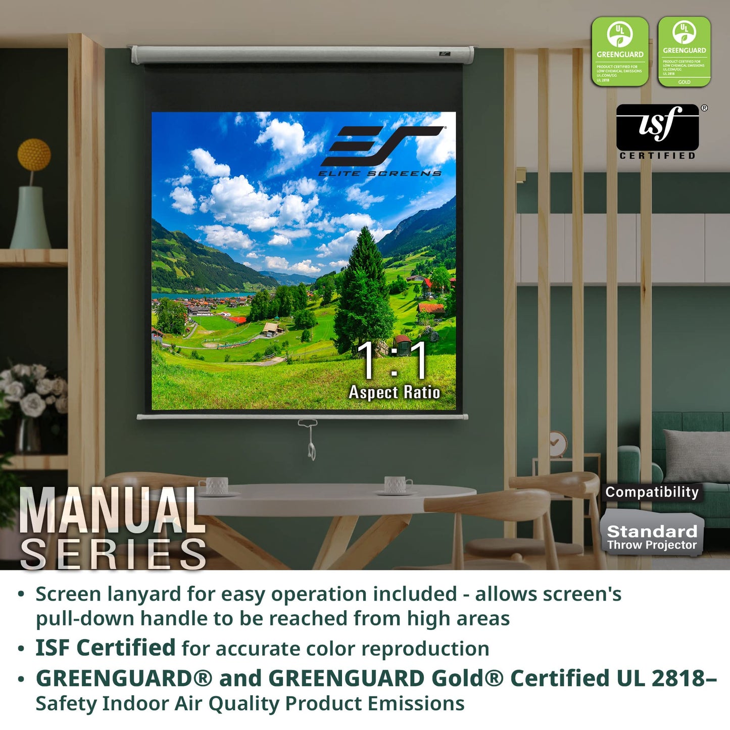 Elite Screens Manual Series, 142-INCH 16:9, Pull Down Manual Projector Screen with AUTO LOCK, Movie Home Theater 8K / 4K Ultra HD 3D Ready, 2-YEAR WARRANTY, M142UWH2, 16:9, Black