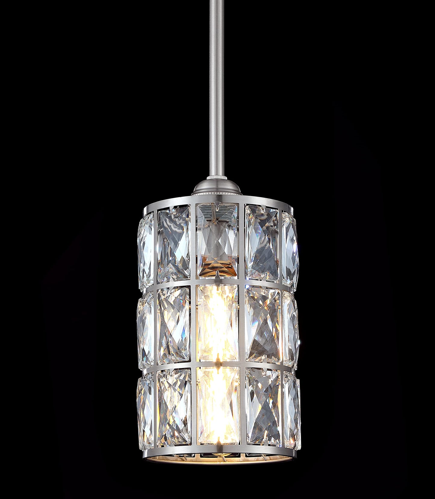 2 Pack 1 Light Hanging Kitchen Island 5" Crystal Pendant Light Modern Pendant Light Fixture Brushed Nickel Finish with Crystal Shade for Bar,Dining Room,Corridor,Living Room Over Sink
