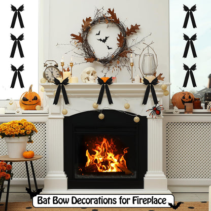 Eurzom 12 Pcs Gothic Christmas Bat Bows Tree Ornaments 10'' x 6'' Spooky Christmas Decor Horror Black Bat Shaped Velvet Bows, Creepy Nightmare Hanging Decorations for Xmas Wreath Home Party Gift