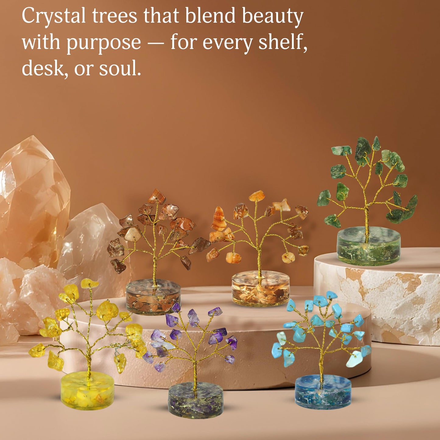 YATSKIA Orgone Chakra Tree of Life Crystal Tree, Crystal Gifts for Women, Healing Crystals Unique Home Decor, Birthday Gifts for Mom, Spiritual Decor, Good Luck Gift (Set of 12 Orgone Base Trees)