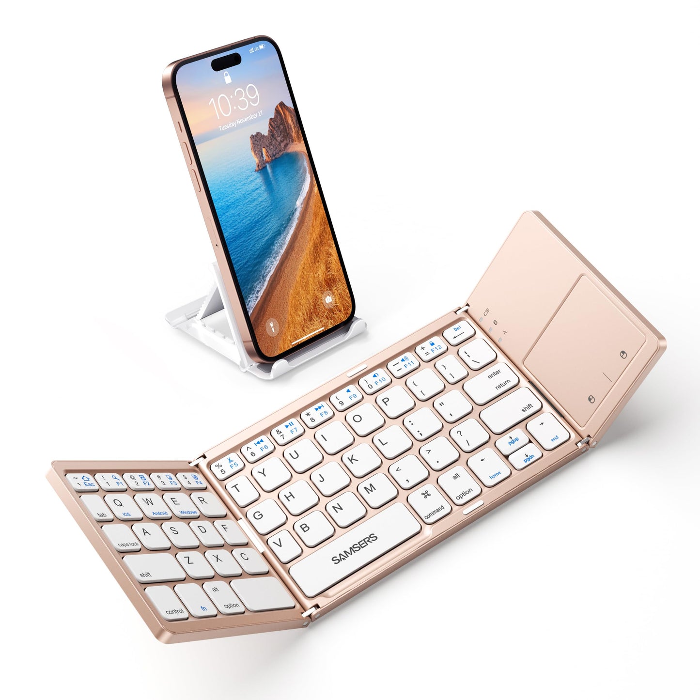 Samsers Foldable Bluetooth Keyboard with Touchpad - Portable Wireless Keyboard with Holder, Rechargeable Full Size Ultra Slim Pocket Folding Keyboards for Android Windows iOS Tablet & Laptop - Black