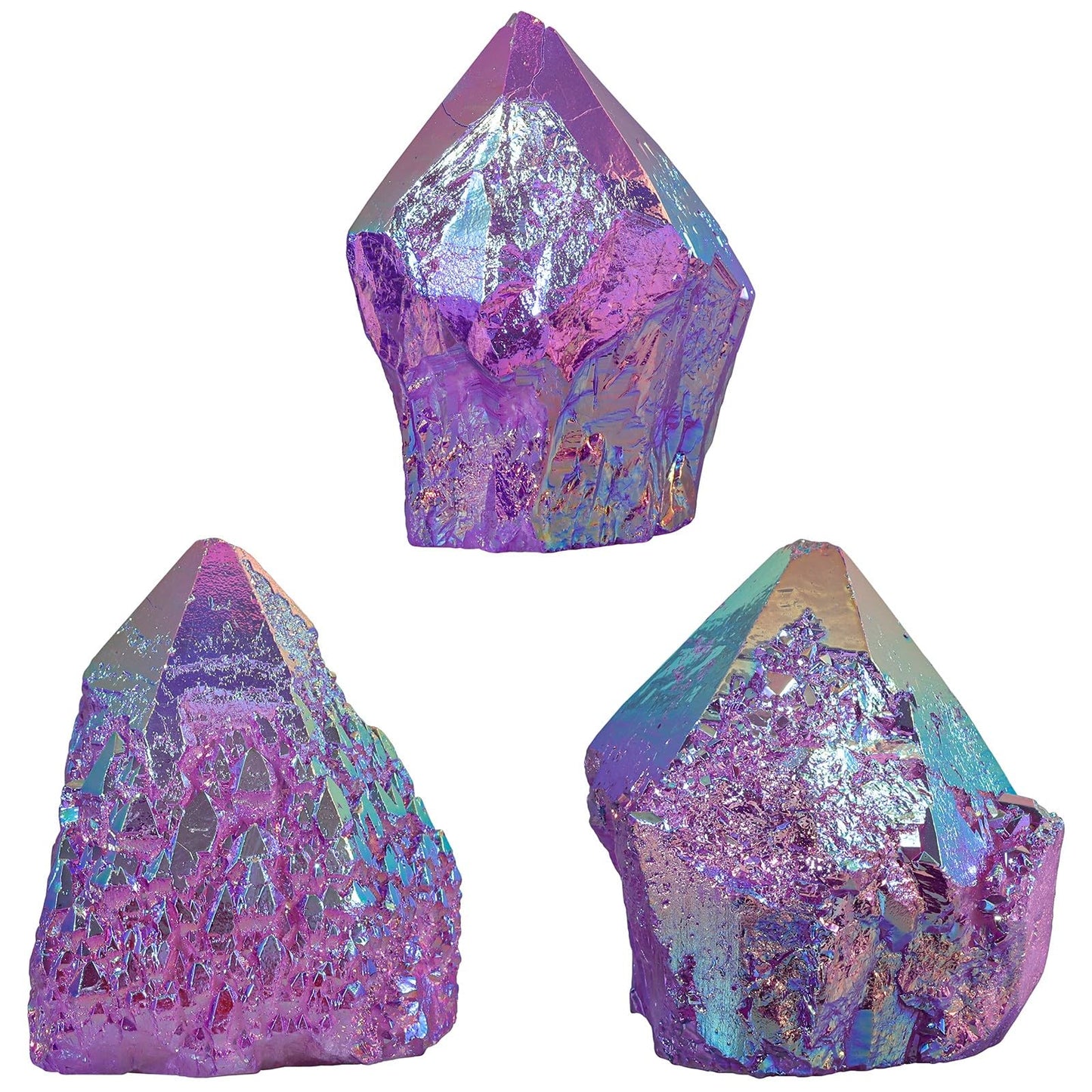 Rockcloud Natural Titanium Coated Purple AB Crystal Cluster Irregular Reiki Crystal Geode Mineral Specimen for Home Decor, Purple