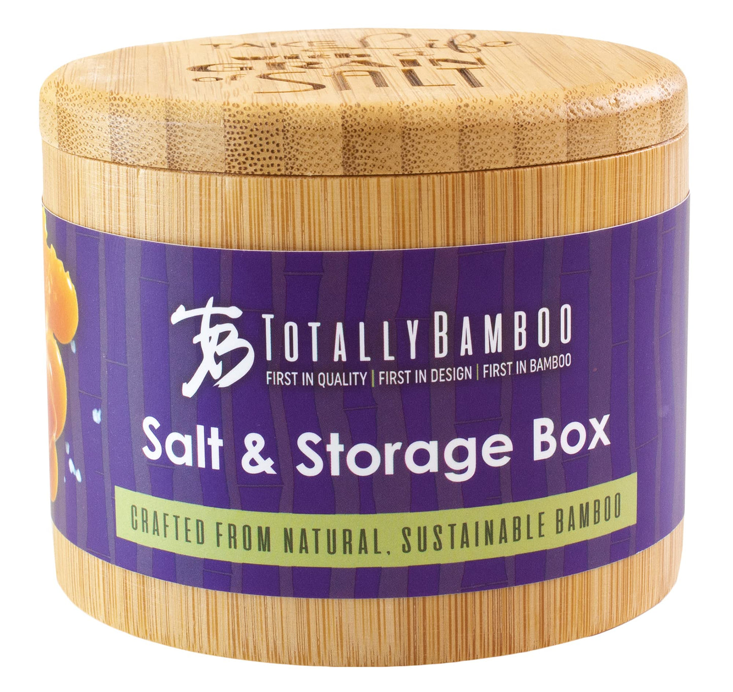 Totally Bamboo Salt Cellar Bamboo Storage Box with Magnetic Swivel Lid, 6 Ounce Capacity, "Take Life with a Grain of Salt" Engraved on Lid