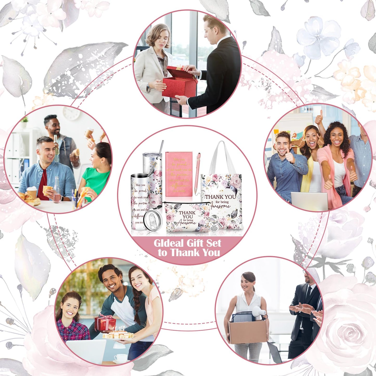Wiwiqing 6 Pcs Employee Appreciation Gifts for Women, Thank You Gift Set for Coworker, Staff, Teacher, Nurse, Team Recognition Gifts for Work Anniversary, Farewell, Promotion(Chic Style)