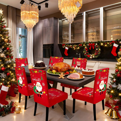 Fafua Christmas Chair Covers, Stretch Dining Room Chair Covers Set of 6, Christmas Decoration/Home Decor Chair Protector Slipcovers