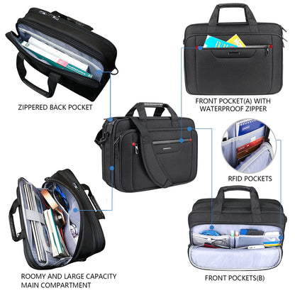 VANKEAN Laptop Briefcase Premium Laptop Case Fits 17.3 Inch Laptop Shoulder Bag Water-Repellent Messenger Bag for Men/Women Travel/Business/Black