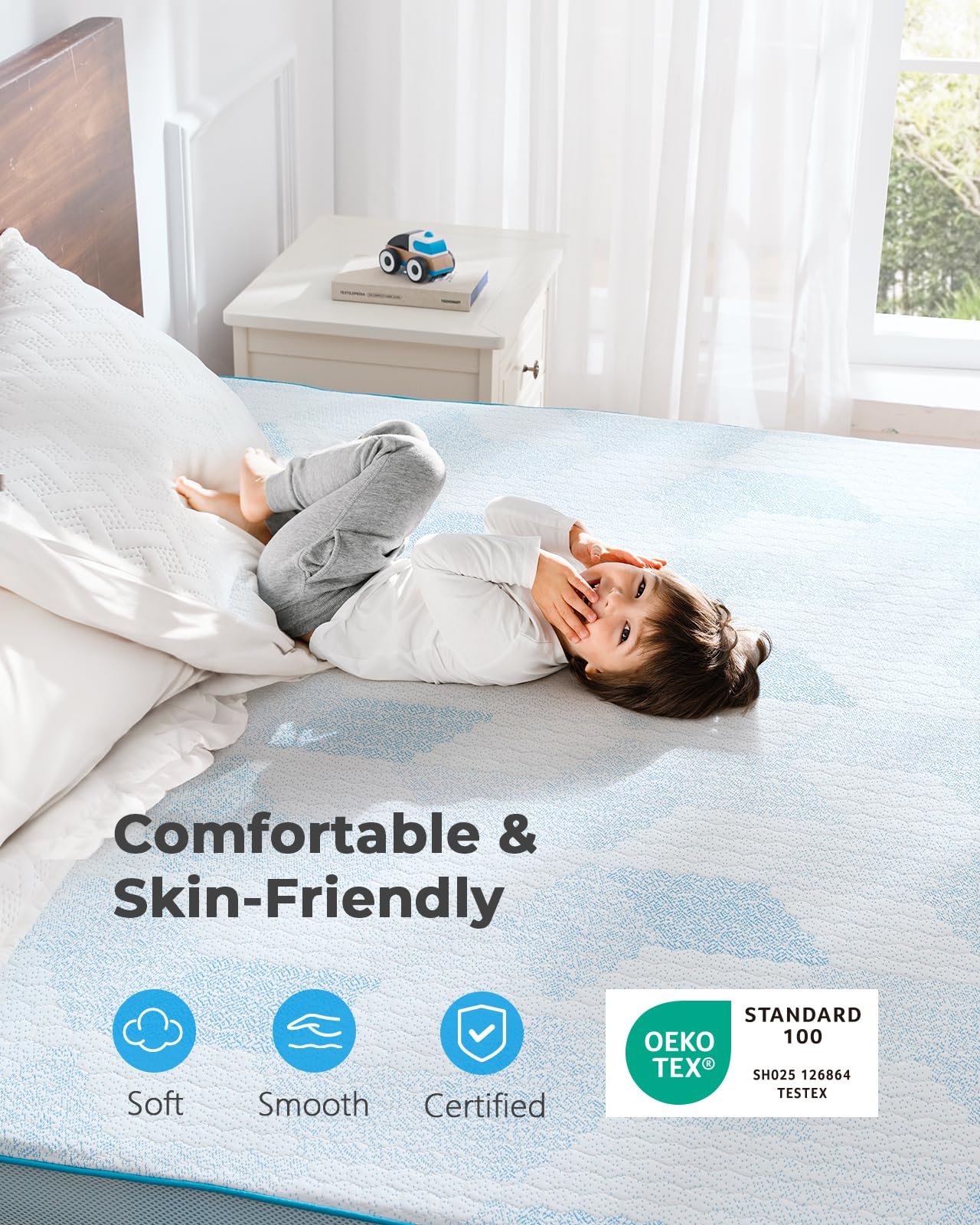 PERLECARE 3 Inch Queen Mattress Topper- Cooling Gel Memory Foam Mattress Topper with Breathable Bamboo Viscose for Pressure Relief, Washable & Non-Slip, Made with CertiPUR-US® Certified & Oeko-Tex