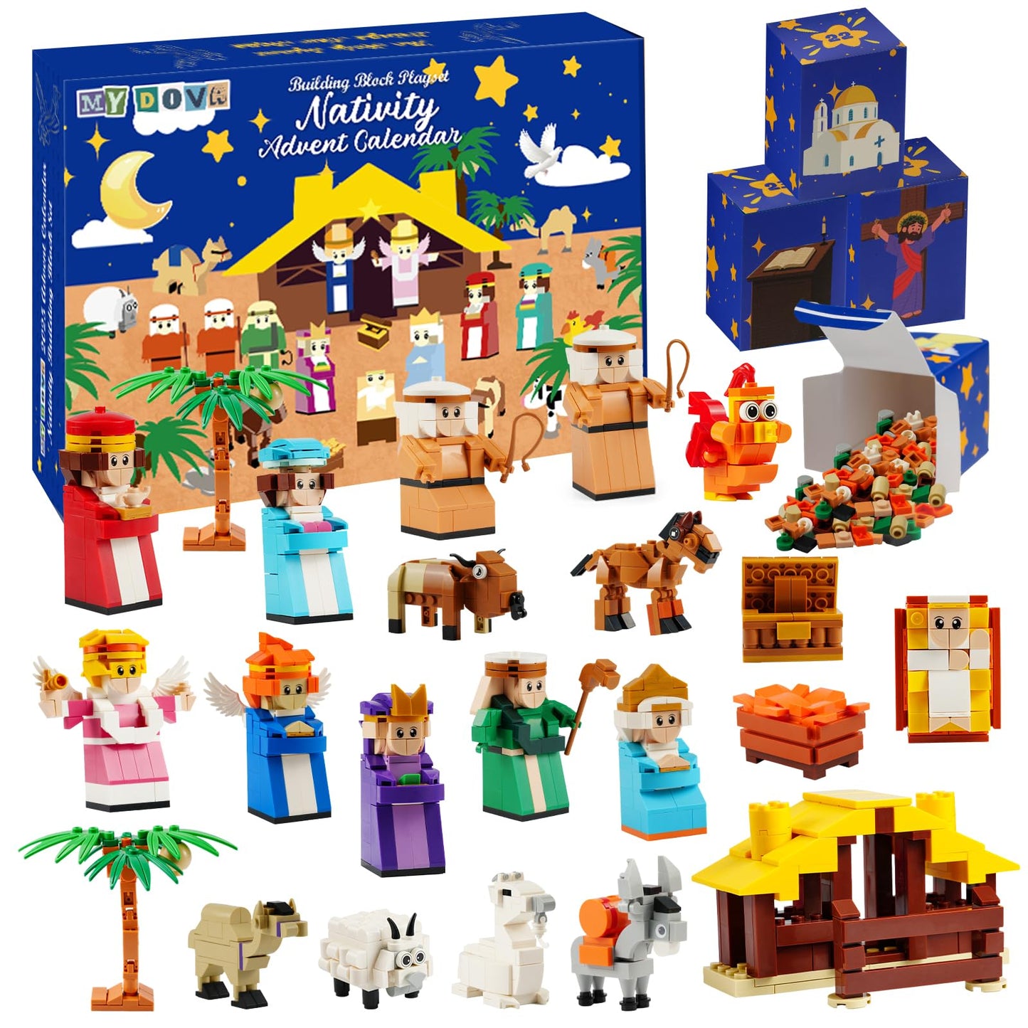 Nativity Advent Calendar 2025 Kids- 24 Days Christmas Giftcountdown Calendar Set 1500 PCS Building Blocks Kits, Stocking Stuffer Building Toys for Boys & Girls, Teens & Adults with Individual Packaging