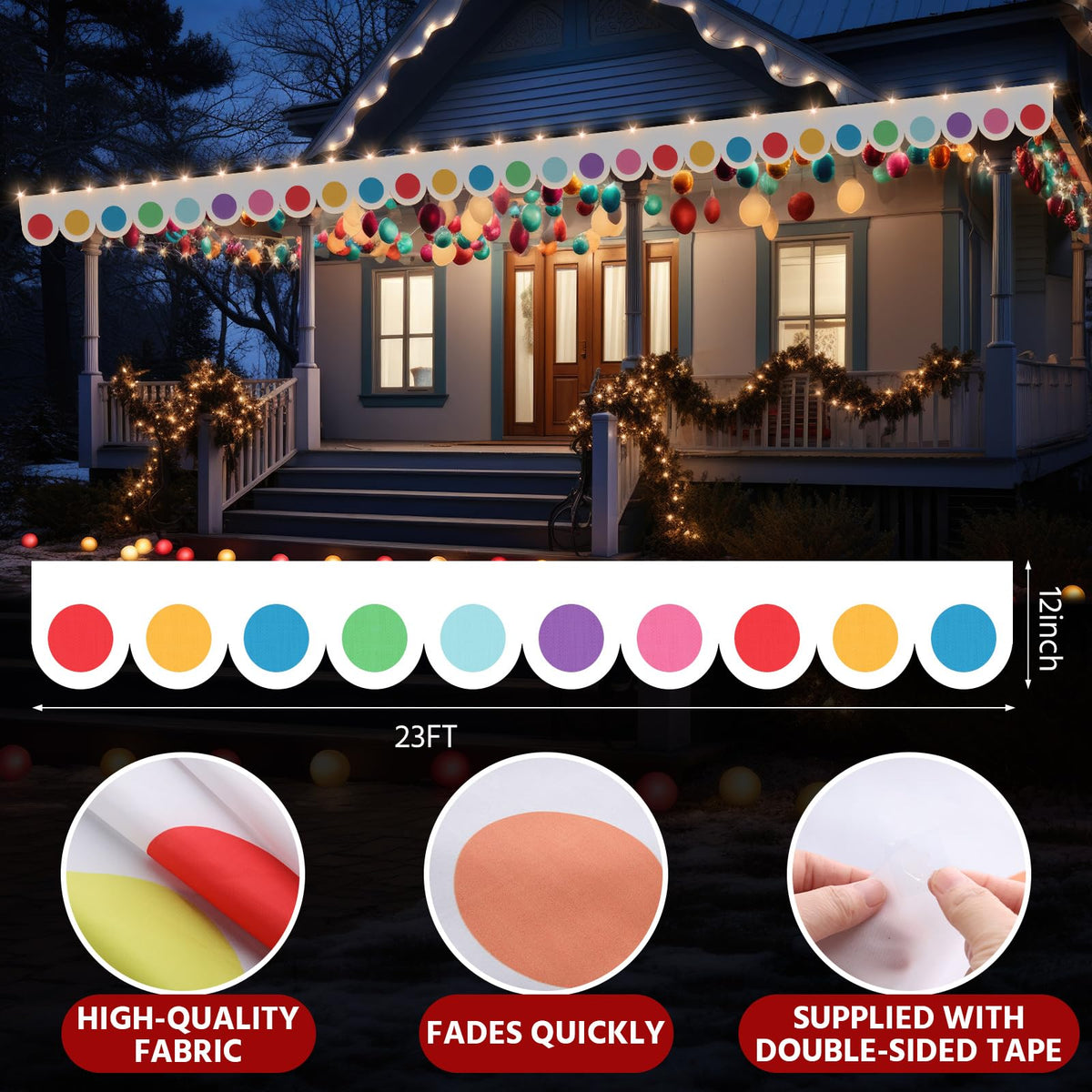 Tudomro 23 ft Outdoor Christmas Gingerbread House Decorations Gingerbread Roof Porch Door Window Banner with Viscose Xmas Roof Trim for Xmas House Winter Holiday Party Decor