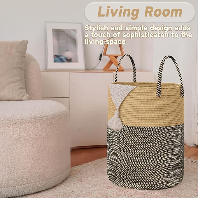 Large Woven Laundry Basket Hamper, 60L Cotton Rope Storage Bin