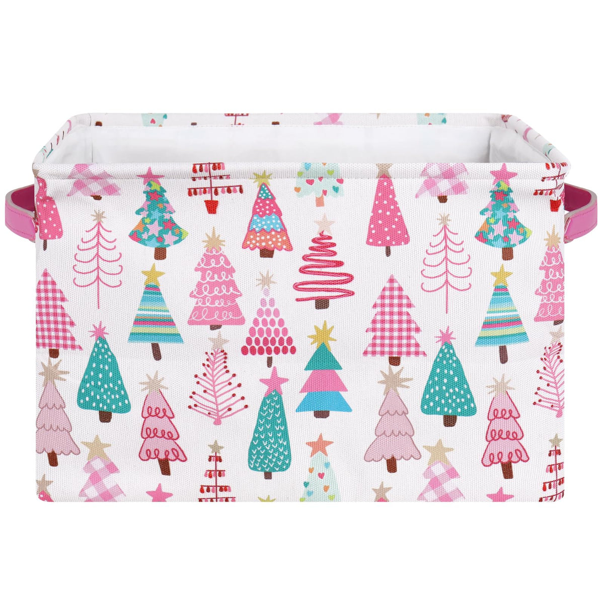 FYSUIMU 2 Pcs Christmas Storage Basket Pink Green Xmas Tree Storage Bins with Handles Rectangle Foldable Container Box for Home Office Nursery Laundry Shelf Closet Toy
